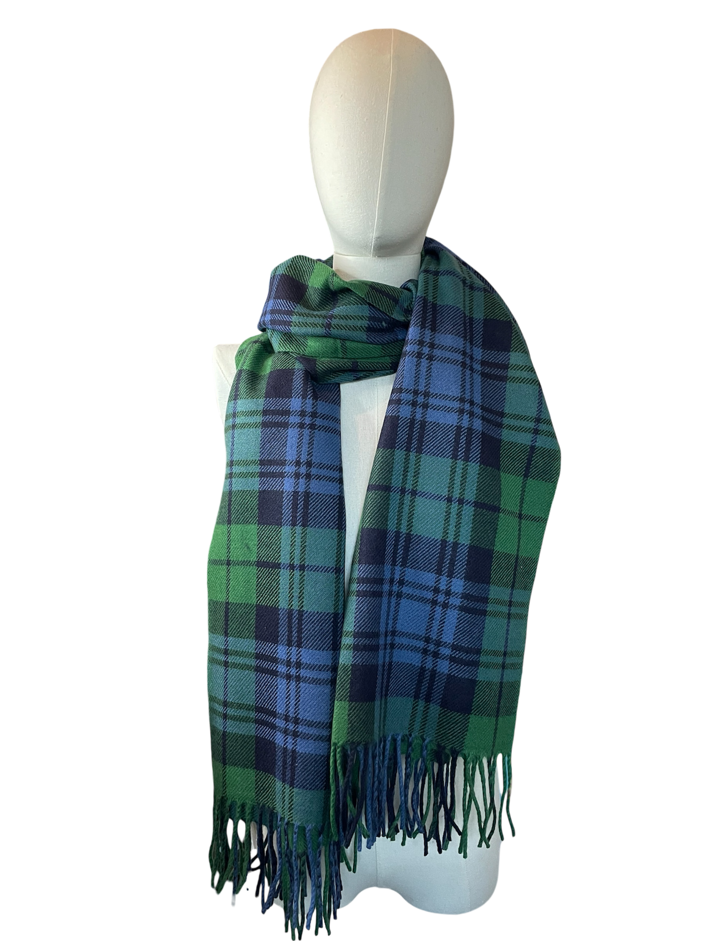 Blue & Green Tartan Cashmere Blend Scarf