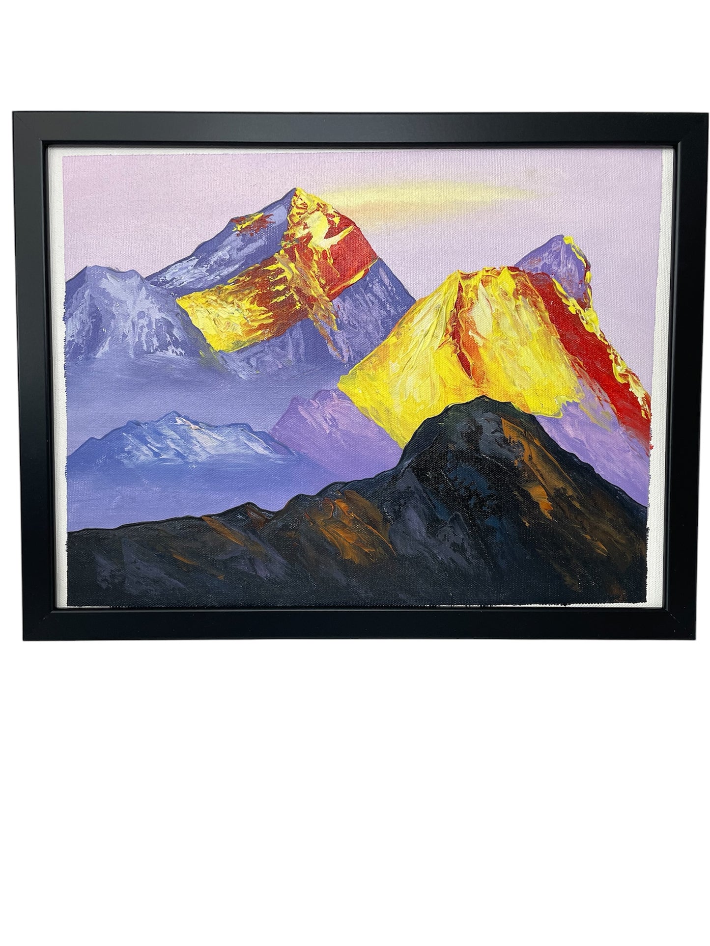 Hand Painting of the Golden Dawn Over Mount Everest
