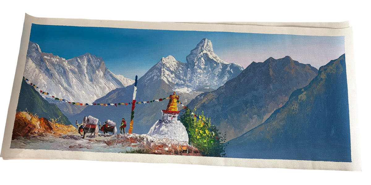 Ama Dablam & Himalayan Yak | Hand-Painted Nepalese Artwork