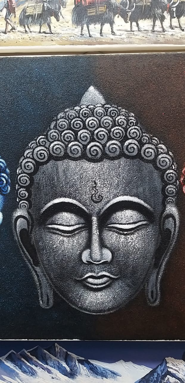 Handmade 5 meditating Buddha painting