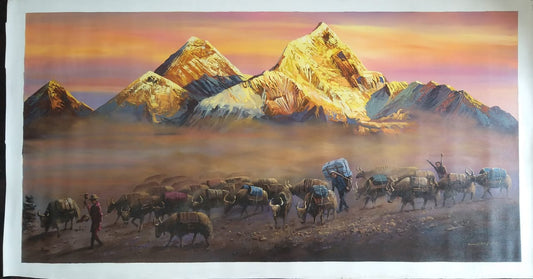 Mount Everest Painting, Hand Painted Himalayan Landscape wall art, Eternal beauty of mount Everest.