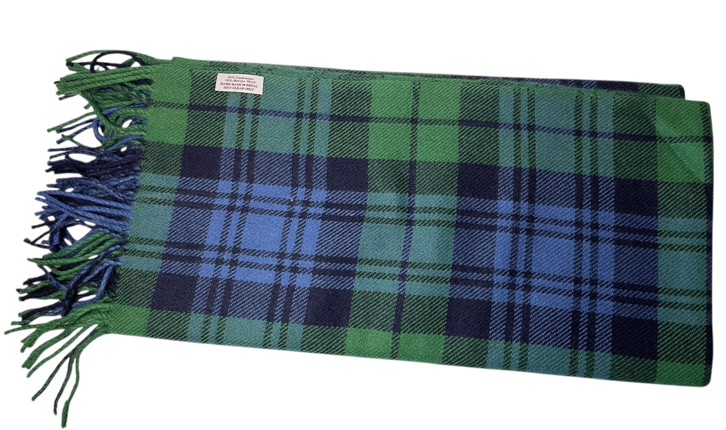 Blue & Green Tartan Cashmere Blend Scarf