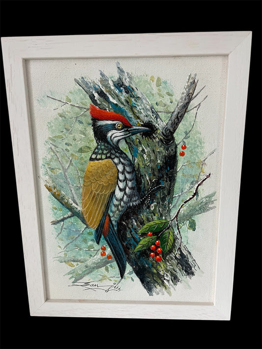 One-of-a-Kind Hand-Painted Woodpecker Bird Artwork
