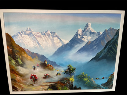 Mount Everest and Mount Ama Dablam Hand-Painted Mountain Art