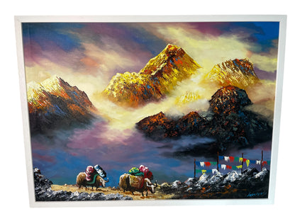 Mount Everest & Yak Hand-Painted Himalayan Artwork