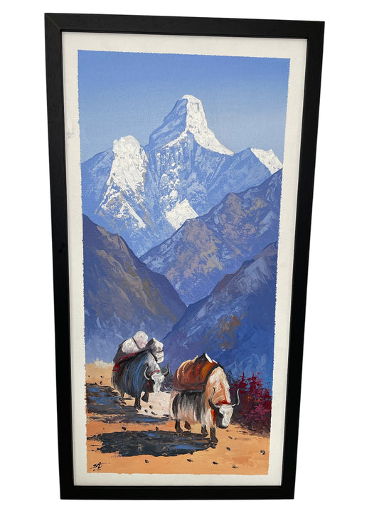 Yak Caravan in the Himalayas Hand-Painted Artwork