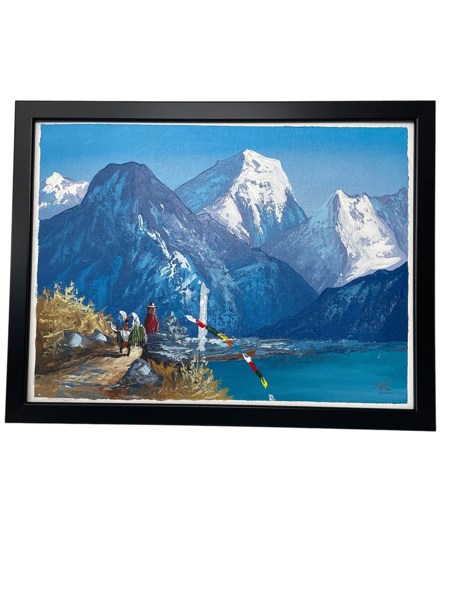 Villager and Yak by a Himalayan Lake