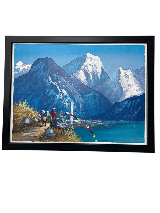 Villager and Yak by a Himalayan Lake