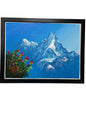 Machapuchare Mountain and Red Flowers Painting