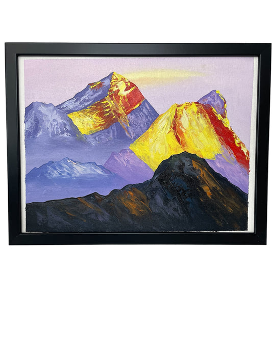 Hand Painting of the Golden Dawn Over Mount Everest