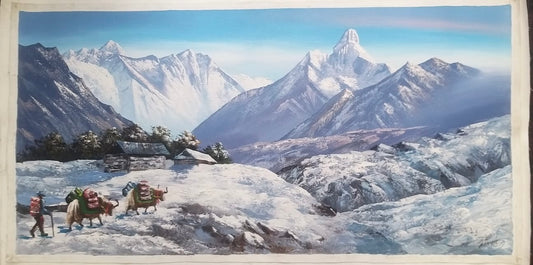 Reach new Hight, hand-painted Mount Everest & Mount Amadablam