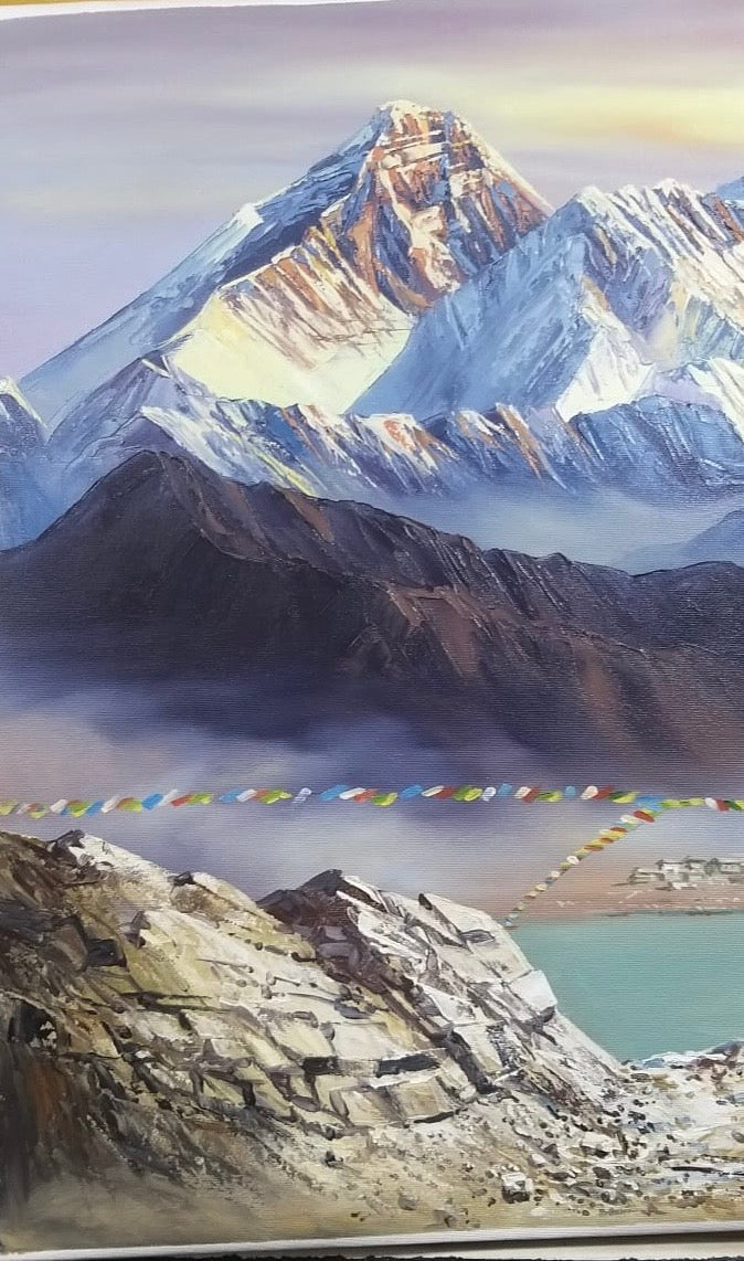 Himalayan Grandeur, hand-painted Mount Everest