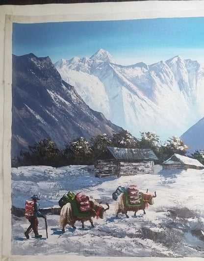 Reach new Hight, hand-painted Mount Everest & Mount Amadablam