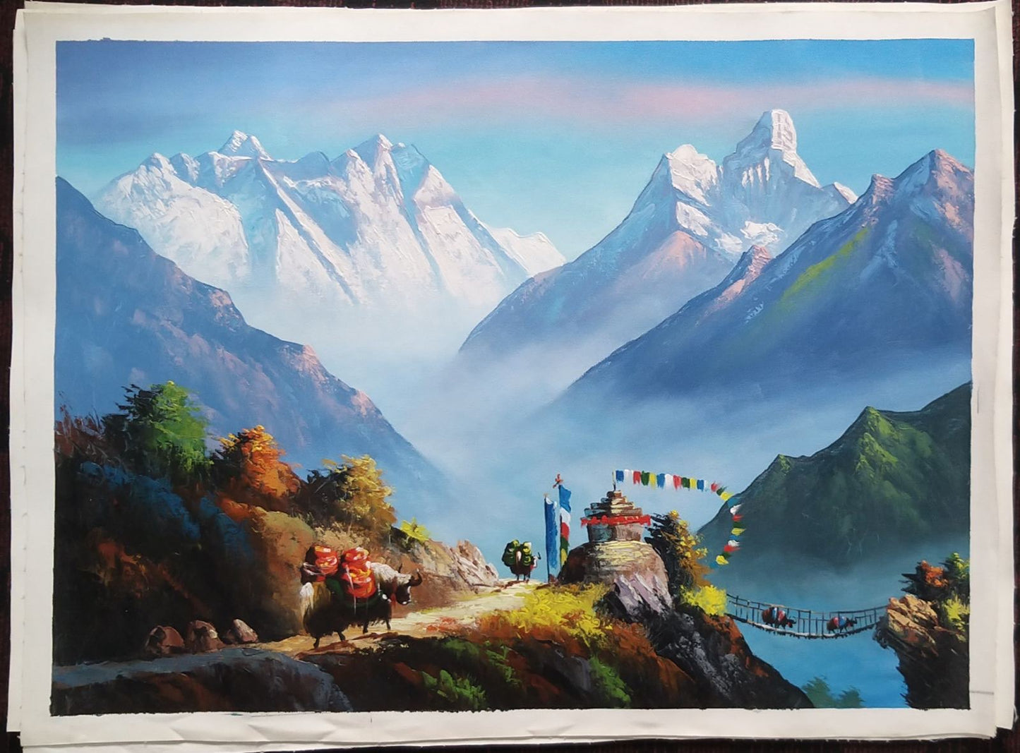 Mount Everest & Mount Amadablam hand oil painting.