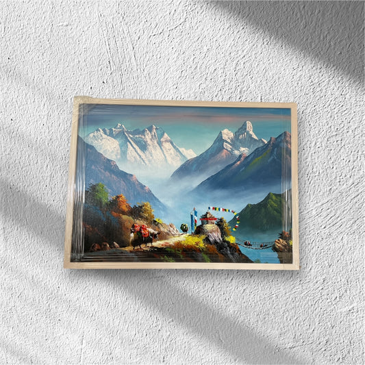 Mount Everest & Mount Amadablam hand oil painting.