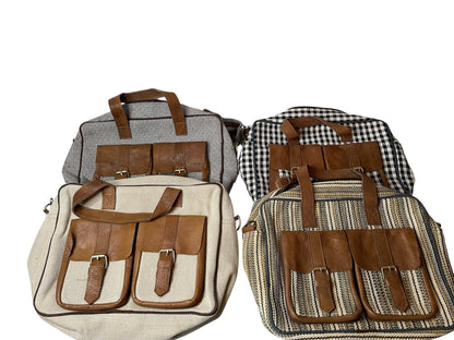 Hemp, leather & cotton laptop bag compact & stylish