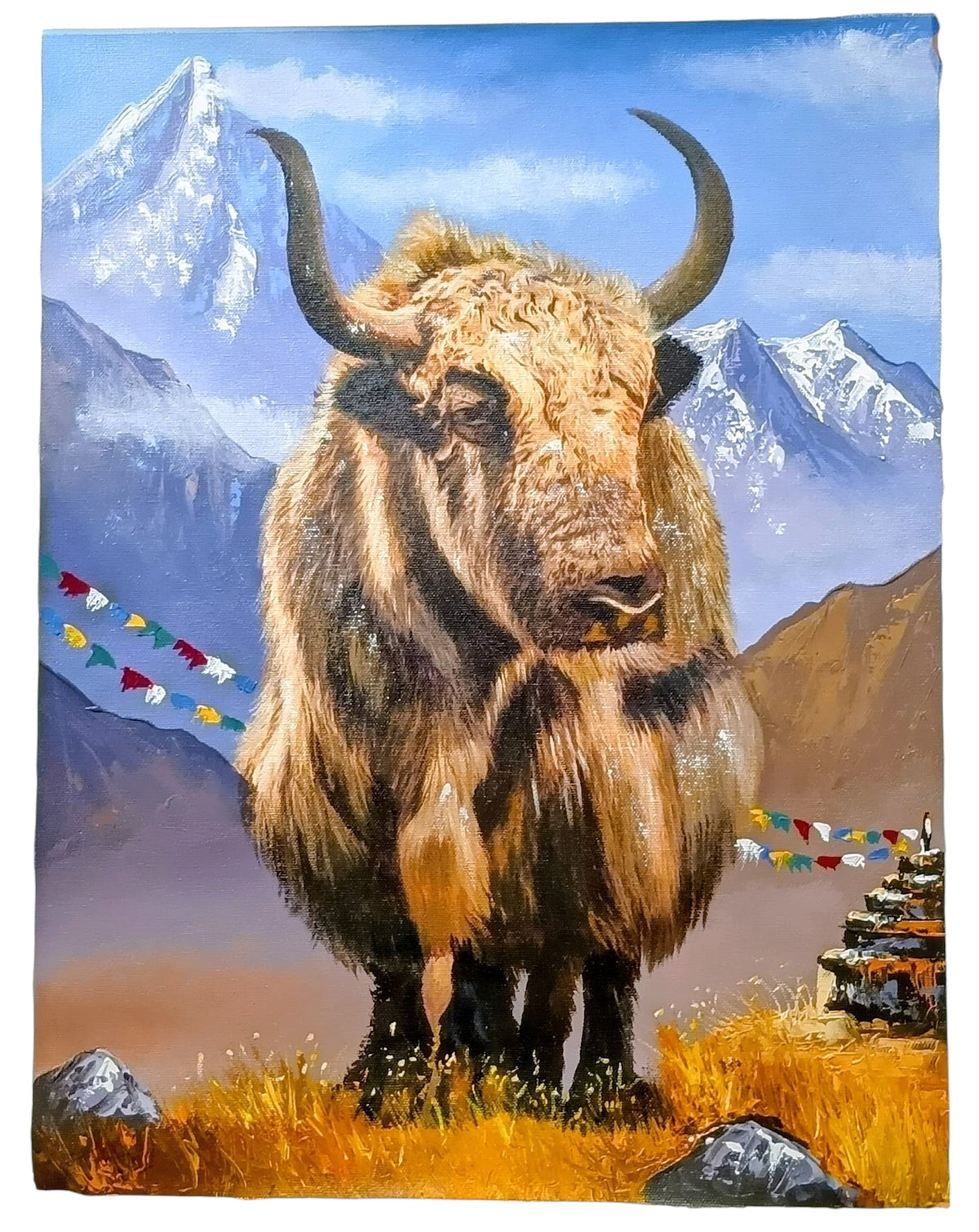 Himalayan Yak & Mountains | Hand-Painted Nepalese Artwork