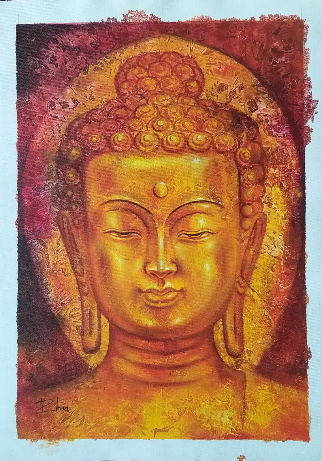 Handmade Buddha Painting, Serenity in Focus