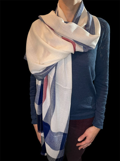 Pure Cashmere Herrinbone Stripe shawl