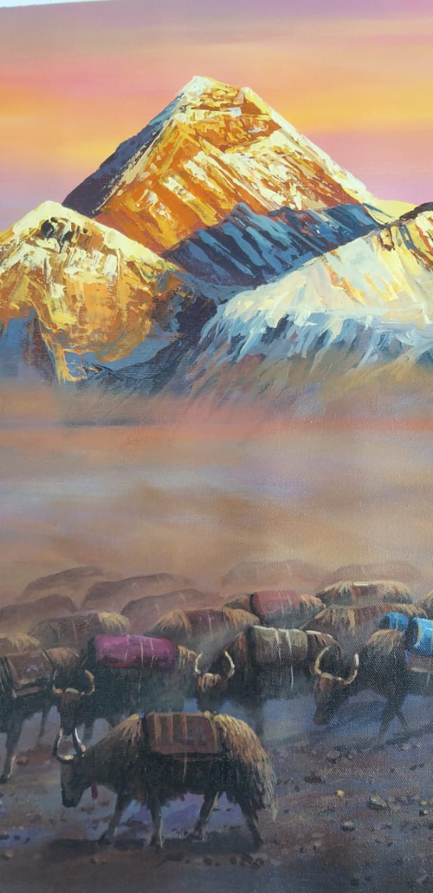 Mount Everest Painting, Hand Painted Himalayan Landscape wall art, Eternal beauty of mount Everest.